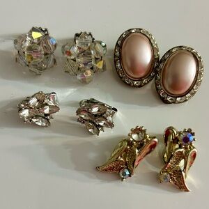 Vintage earrings clip on crystals and rhinestones 4 pair